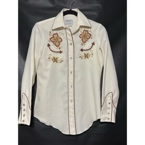 True VTG H Bar C California Ranchwear USA 60s Embroided Pearl Snap Western Shirt